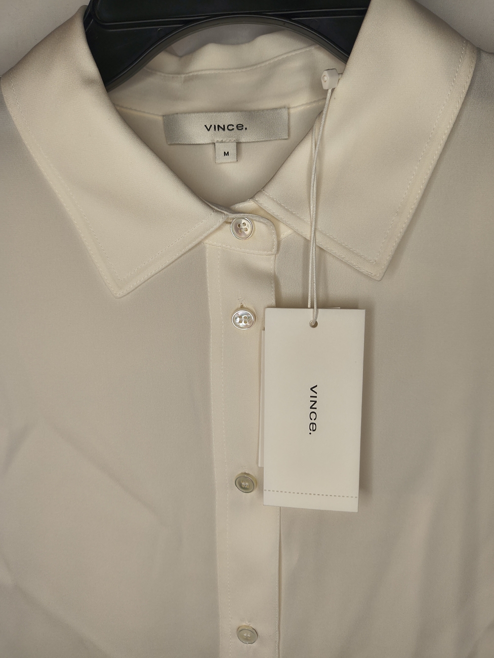 Vince NWT Ivory Silk Button Down Long Sleeve Blouse Shirt M - Picture 3 of 6